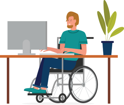 image of a man in a wheelchair sitting at a work desk