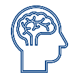 A line drawing of a brain inside a human head