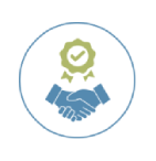 Icon of a handshake with a tick icon above