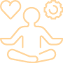 Icon of a person sitting cross-legged with a heart and cog icon