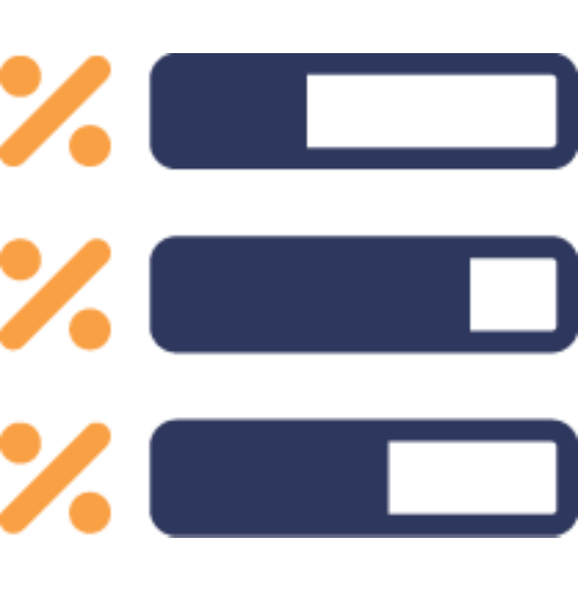 Icon of three bar graphs with a percentage icon