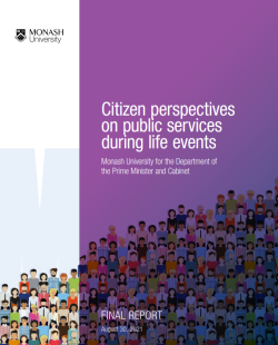 Monash University report cover - Citizen perspectives on public services during life events