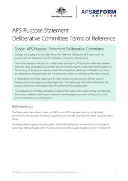 APS Purpose Statement Deliberative Committee Terms of Reference cover